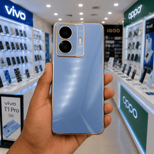 6D Golden Edge Chrome Back Cover For Vivo T1 Pro 5G Phone Case Sky Blue Onezeros.in