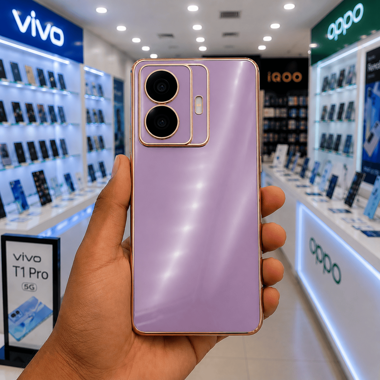 6D Golden Edge Chrome Back Cover For Vivo T1 Pro 5G Phone Case Purple Onezeros.in