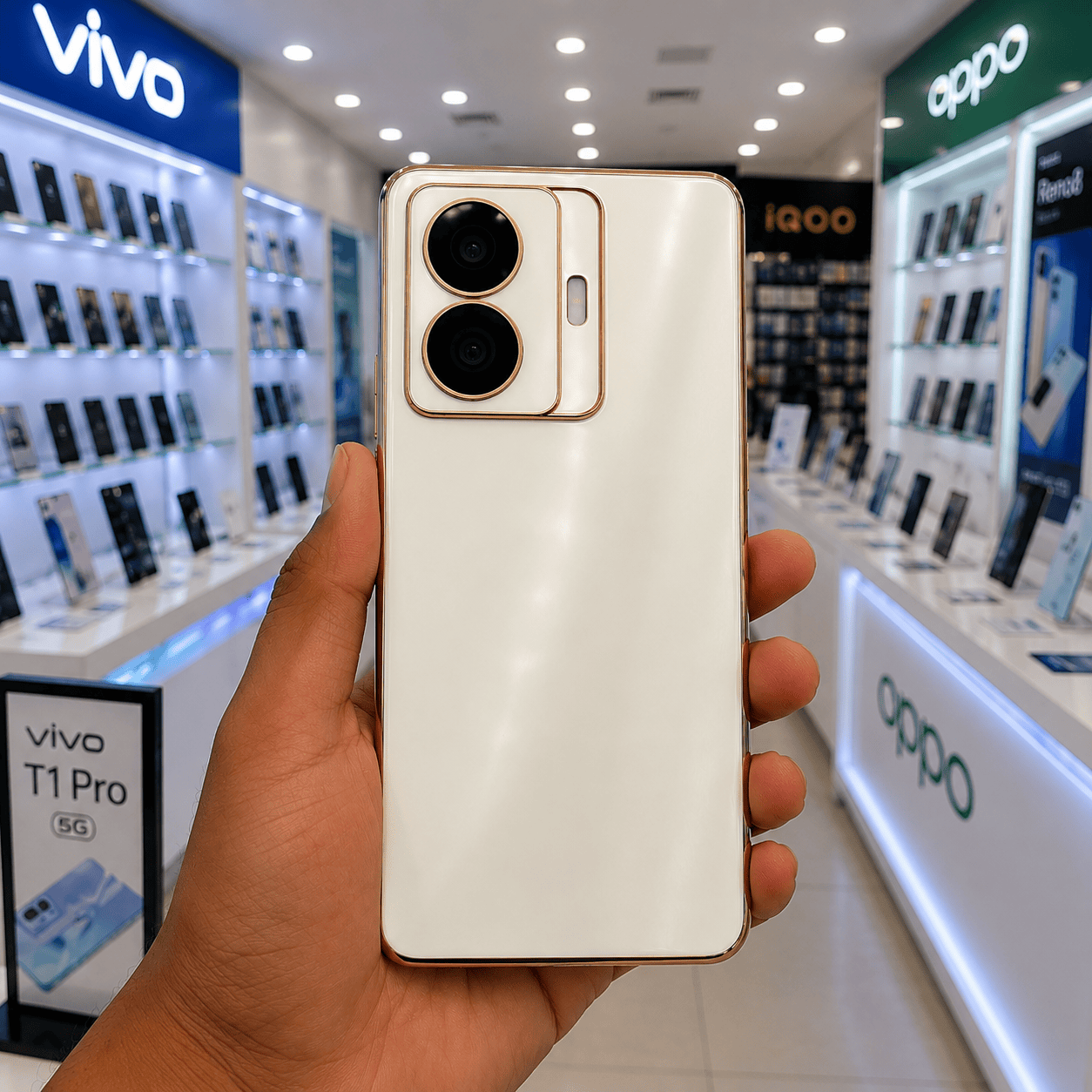6D Golden Edge Chrome Back Cover For Vivo T1 Pro 5G Phone Case White Onezeros.in