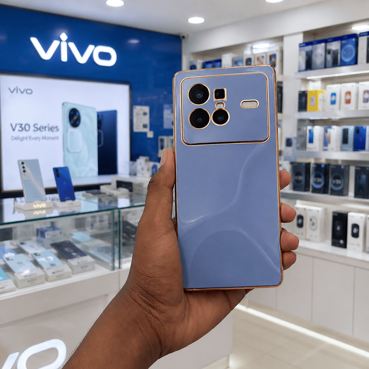 6D Golden Edge Chrome Back Cover For Vivo x80 Phone Case Sky Blue Onezeros.in