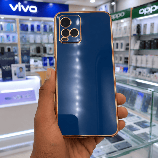 6D Golden Edge Chrome Back Cover For Vivo Y21/Y33s Phone Case Sky Blue Onezeros.in