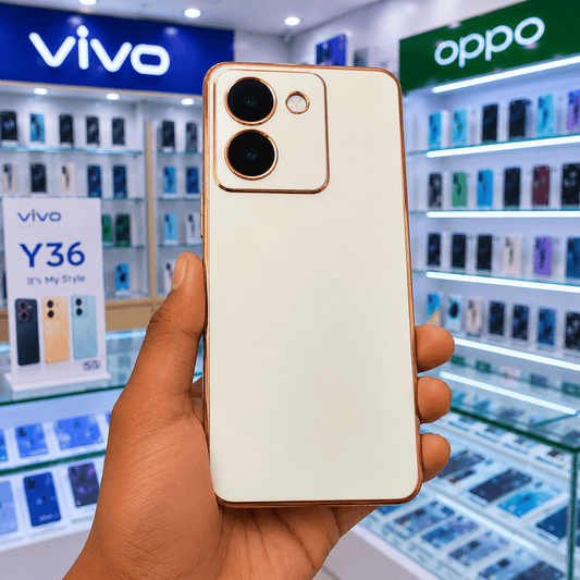 6D Golden Edge Chrome Back Cover For Vivo Y36 Phone Case White Onezeros.in