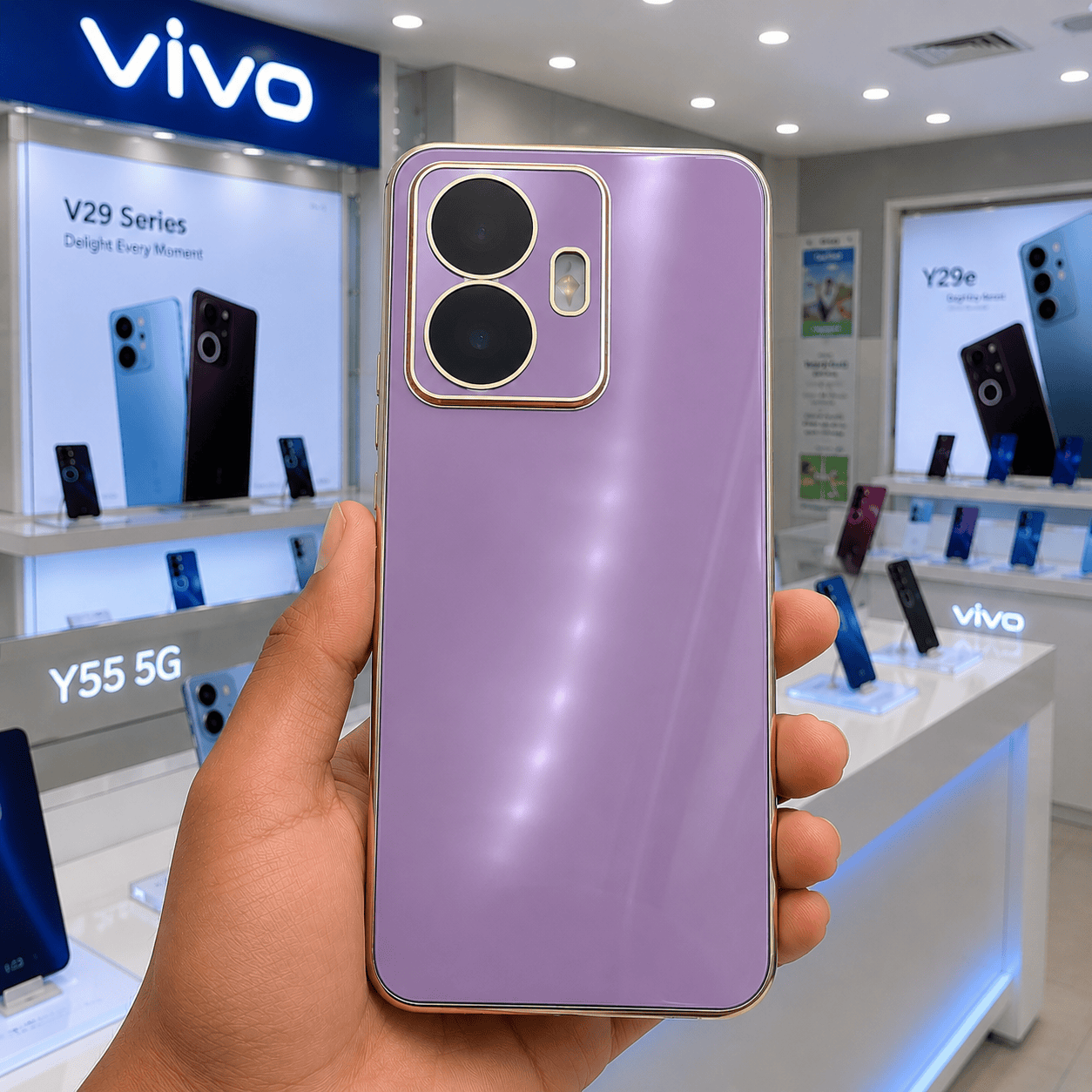 6D Golden Edge Chrome Back Cover For Vivo Y55 Phone Case Lavender Onezeros.in