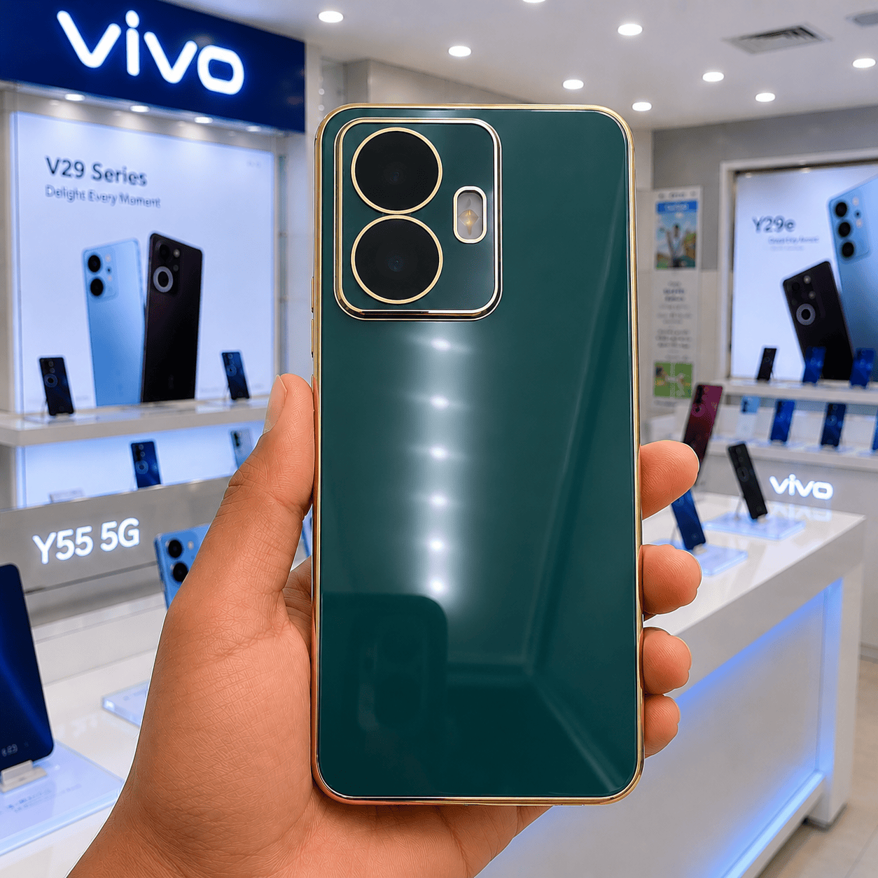 6D Golden Edge Chrome Back Cover For Vivo Y55 Phone Case Green Onezeros.in