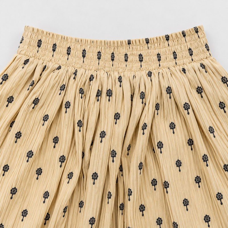Women's Beige Printed Palazzo Pants with Elastic Waist 