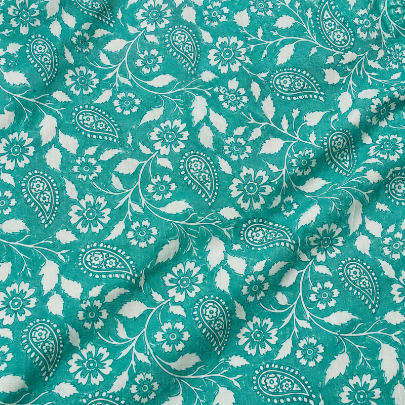 Teal Green Floral Printed Stretchable Women’s Nighty with One Side Pocket