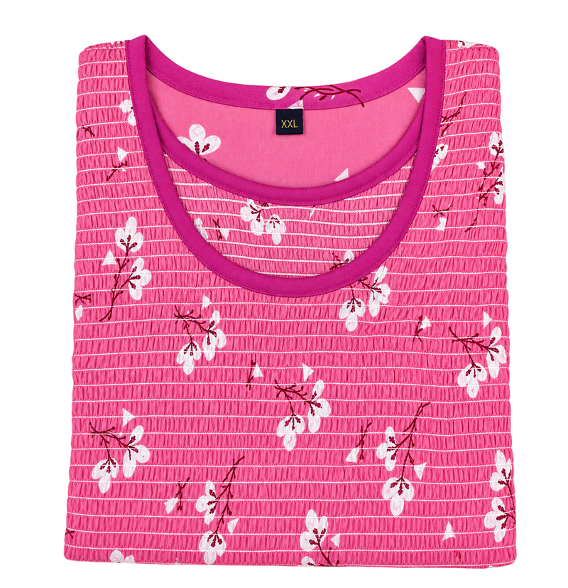 Pink Floral Printed Stretchable Women’s Nighty with One Side Pocket