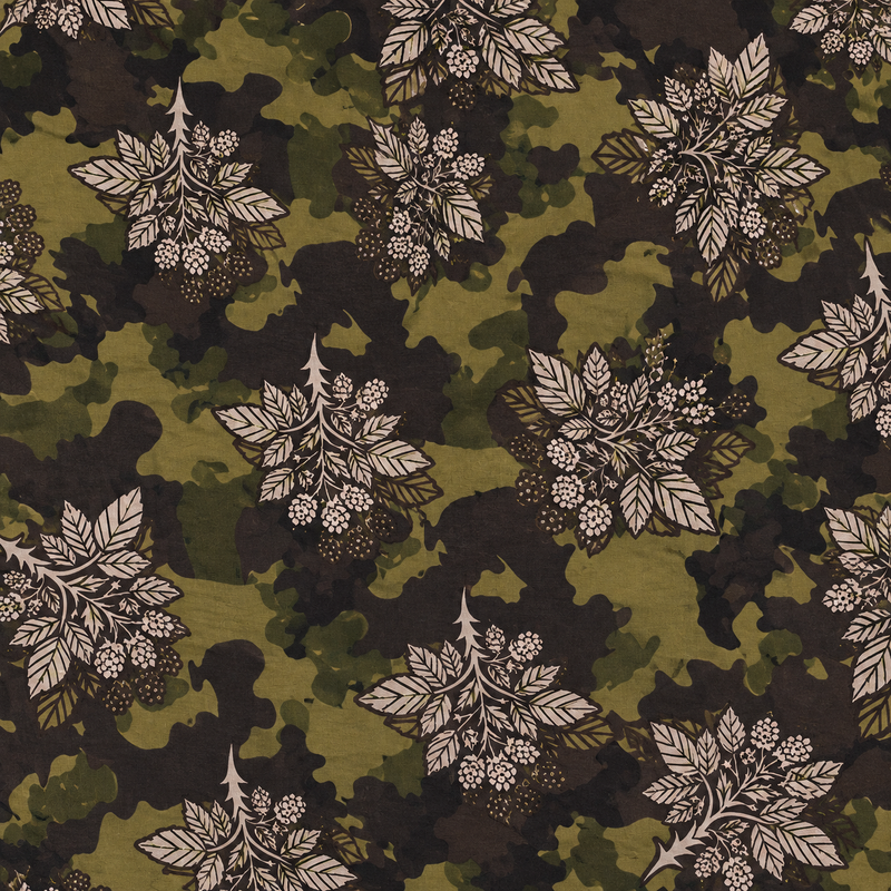 Women’s Olive Green Floral Camouflage Printed Stretchable Nighty with Round Neck