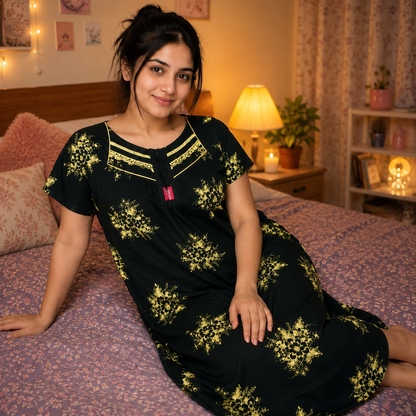 Dark Green background yellow floral pattern Nighty