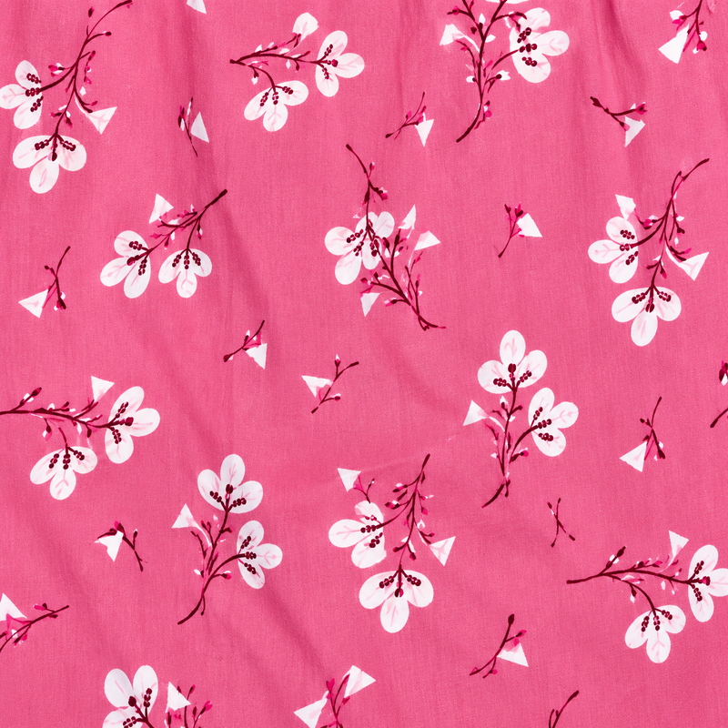 Pink Floral Printed Stretchable Women’s Nighty with One Side Pocket