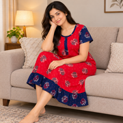 Veni’s Red Floral Cotton Frock Nighty for Women at Sofa