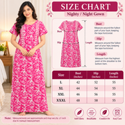 Pink Floral Printed Cotton Nighty-Size Chat