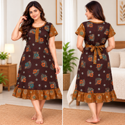 Back view of brown floral frock nighty with adjustable tie