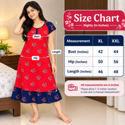 Veni’s Red Floral Cotton Frock Nighty for Women-Size Chat
