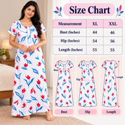 Yoga women's cotton printed nighty in red and blue-size chat