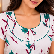 Yoga women's cotton printed nighty, comfortable and breathable cotton nightwear for women with an attractive printed design.