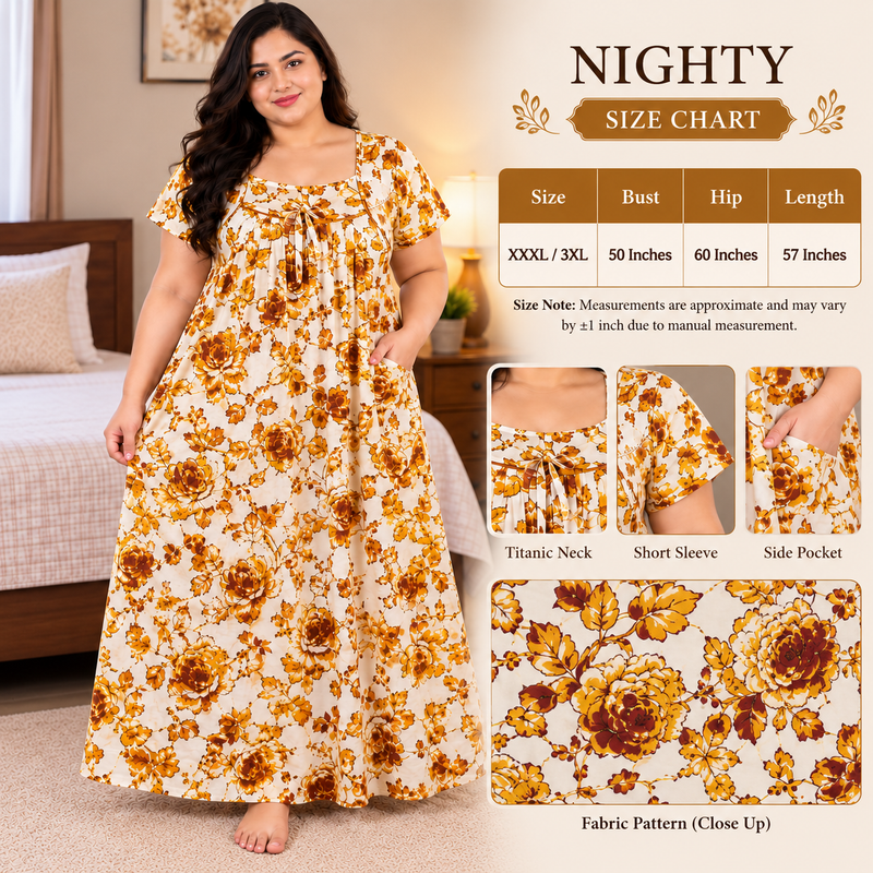 Luxmi 3XL Floral Printed Women’s Frock Nighty with Titanic Neck