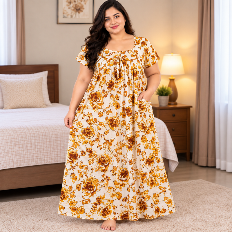 Luxmi 3XL Floral Printed Women’s Frock Nighty with Titanic Neck