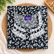 Beauty women's black cotton nighty with white leafy botanical print, contrast sleeves, front zip and one side pocket
