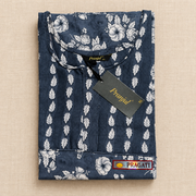 Pranjul 1808 charcoal blue nighty floral and leaf print close-up