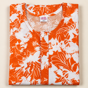 Mathan orange and white floral printed cotton nighty for women with front open zip