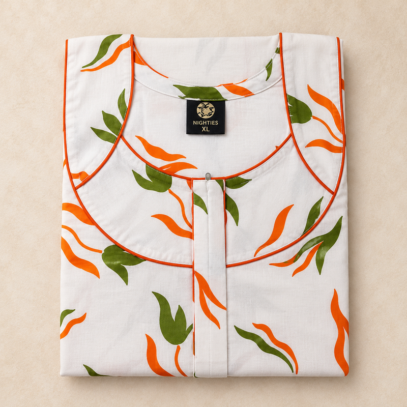 yoga-cotton-nighty-orange-green-leaf-print-Folded