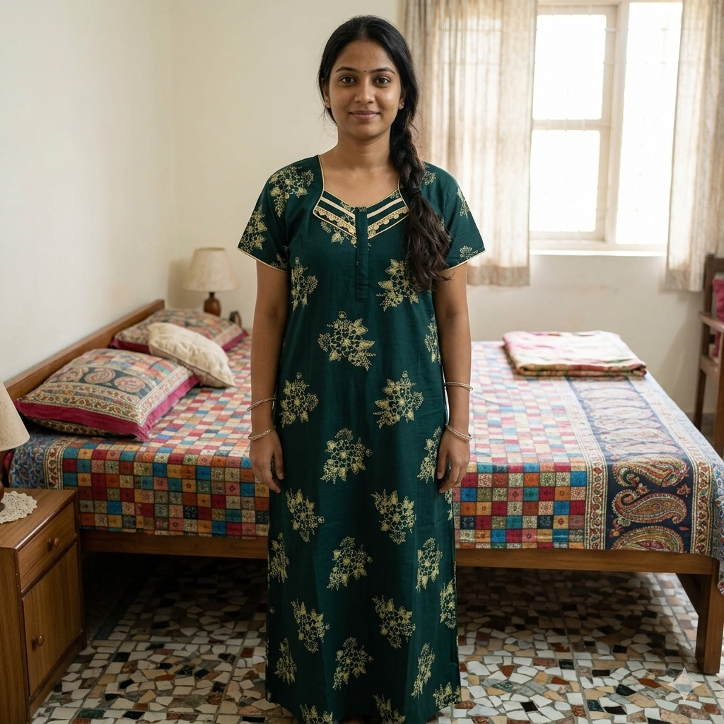 Green background yellow floral pattern Nighty