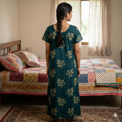 Green background yellow floral pattern Nighty