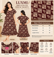 Luxmi maroon and cream printed frock nighty 