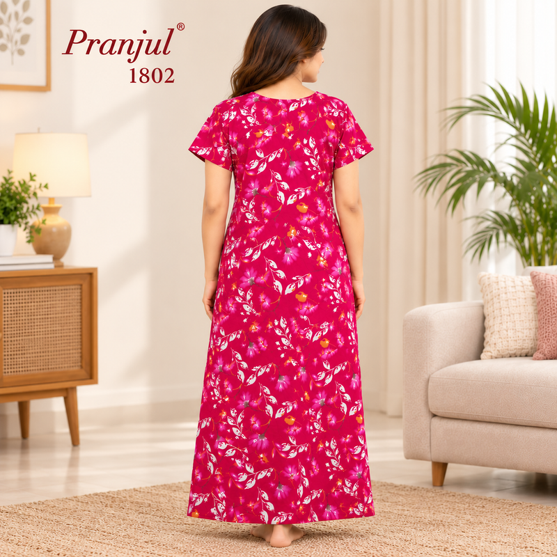 Pranjul 1802 Magenta Floral Printed Women's Nighty