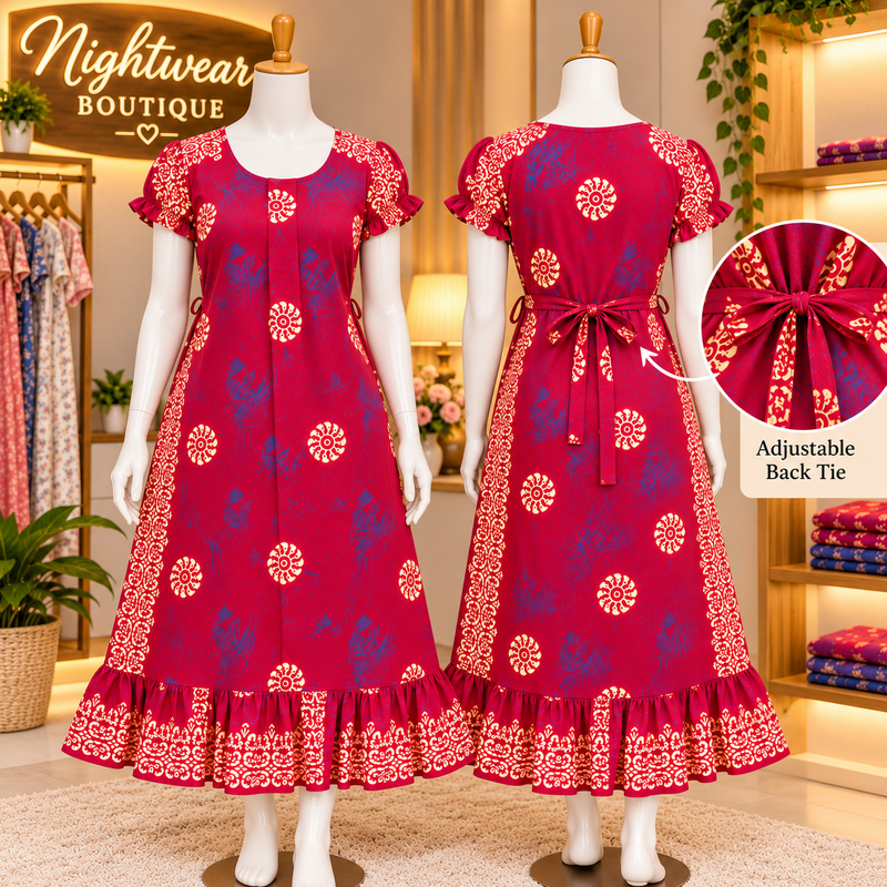 Vanitha Women's Cotton Frock Nighty – Magenta Floral Print