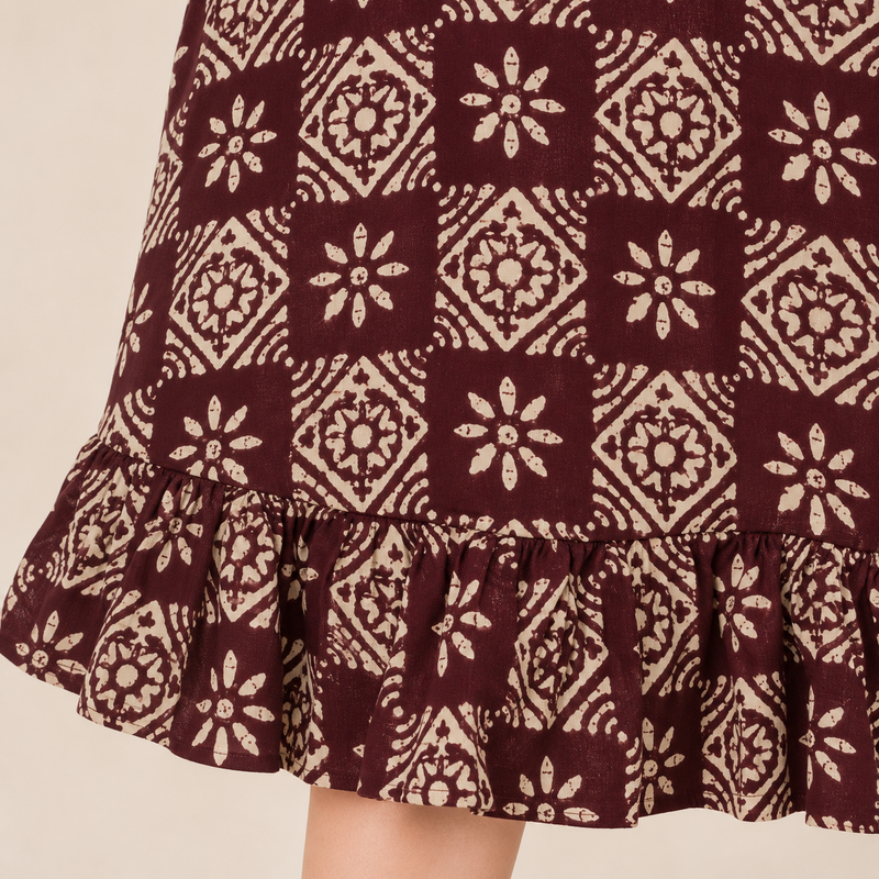 Luxmi Maroon Printed Cotton Mid Length Frock Nighty for Women