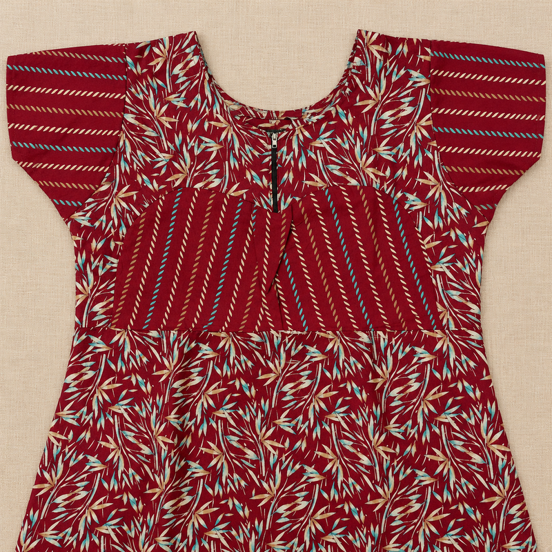 Pranjul 1813 Maroon Leaf-Print Nighty for Women