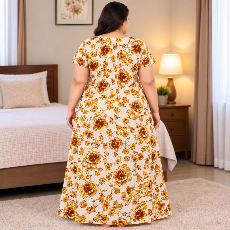Luxmi 3XL Floral Printed Women’s Frock Nighty with Titanic Neck