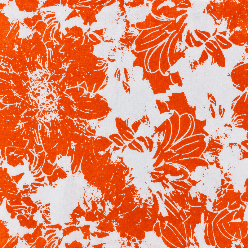 Mathan orange and white floral printed cotton nighty for women with front open zip-pattern