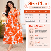 Mathan orange and white floral printed cotton nighty for women with front open zip-size chat