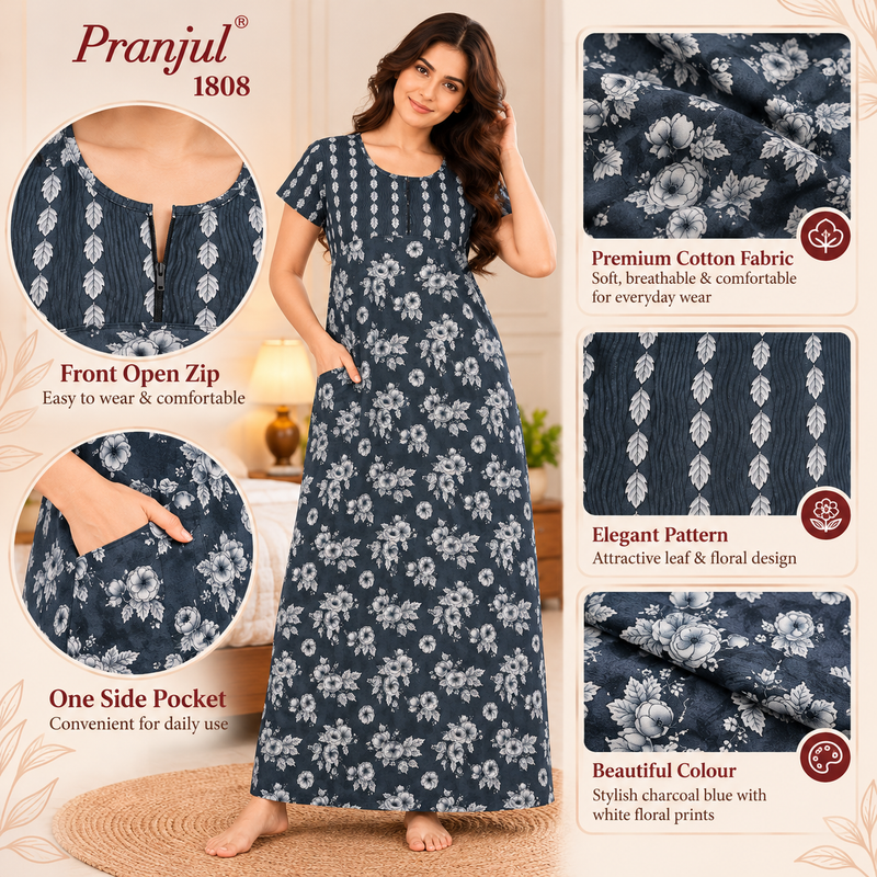Pranjul 1808 nighty front-open zipper detail