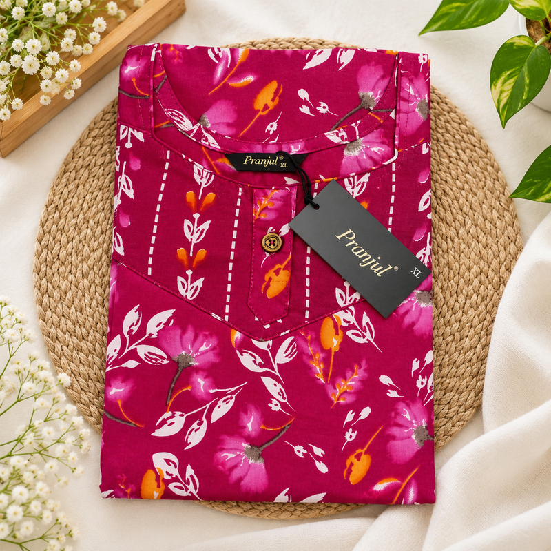 Pranjul 1802 Magenta Floral Printed Women's Nighty
