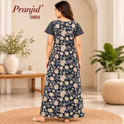 Pranjul Navy Blue Floral Printed Women's Nighty – back View