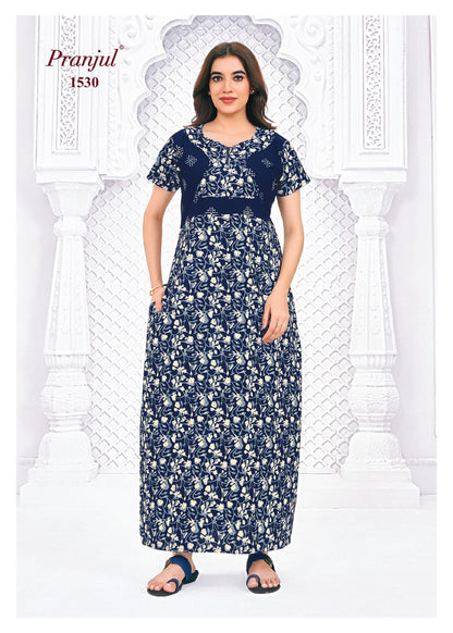 பிரஞ்சுல் அச்சிட்ட காட்டன் நைட்டி ஸ்லீப்வேர்