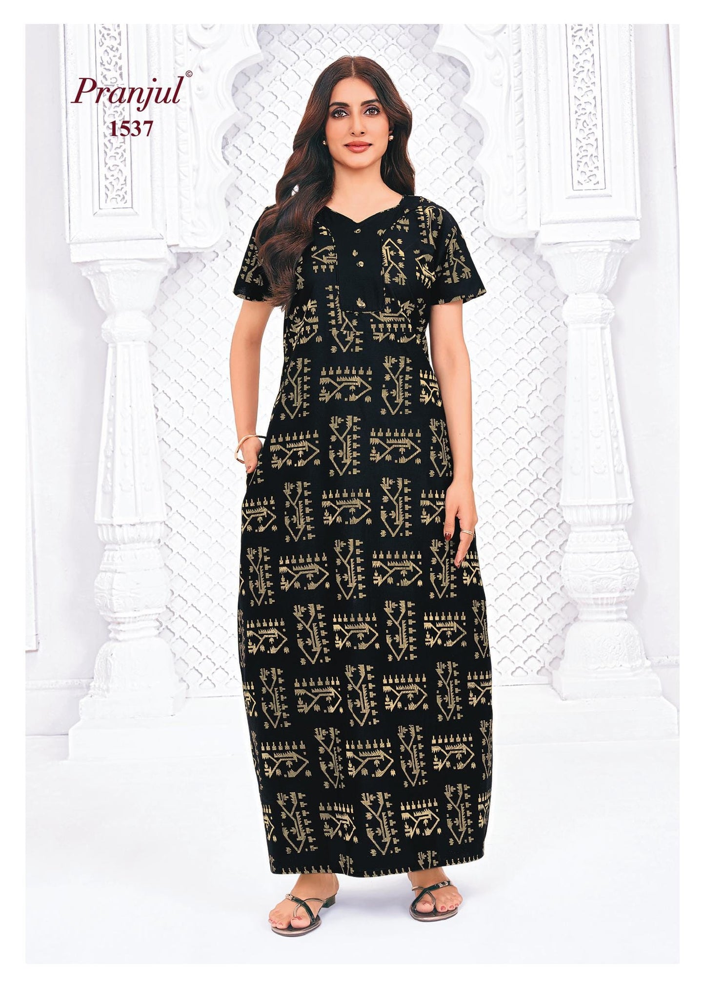 பிரஞ்சுல் அச்சிட்ட காட்டன் நைட்டி ஸ்லீப்வேர்