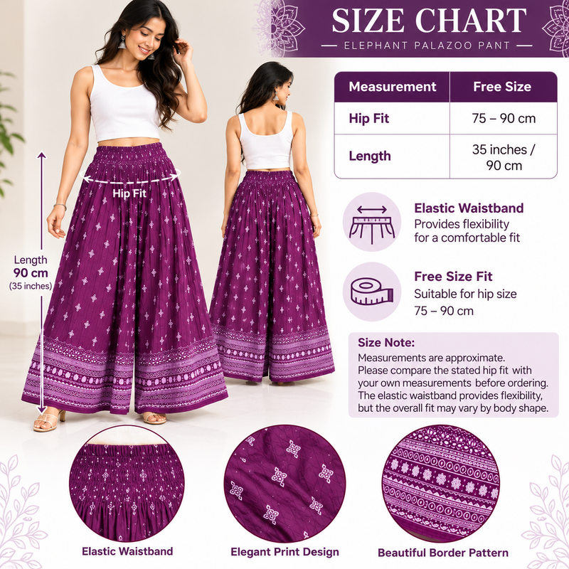 Purple Printed Elephant Palazzo Pants for Women – Ethnic Wide-Leg Trousers