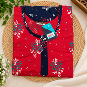 Veni’s Red Floral Cotton Frock Nighty for Women-Folded View
