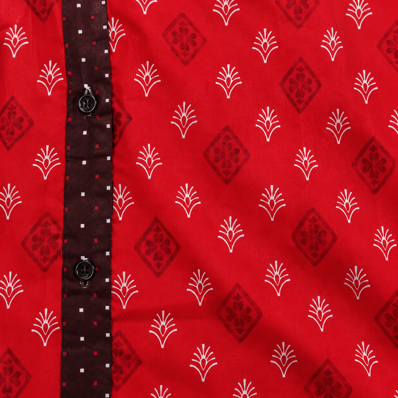 Yoga Red Printed Cotton Full Open Nighty for Women