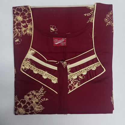 Maroon background yellow floral pattern Nighty