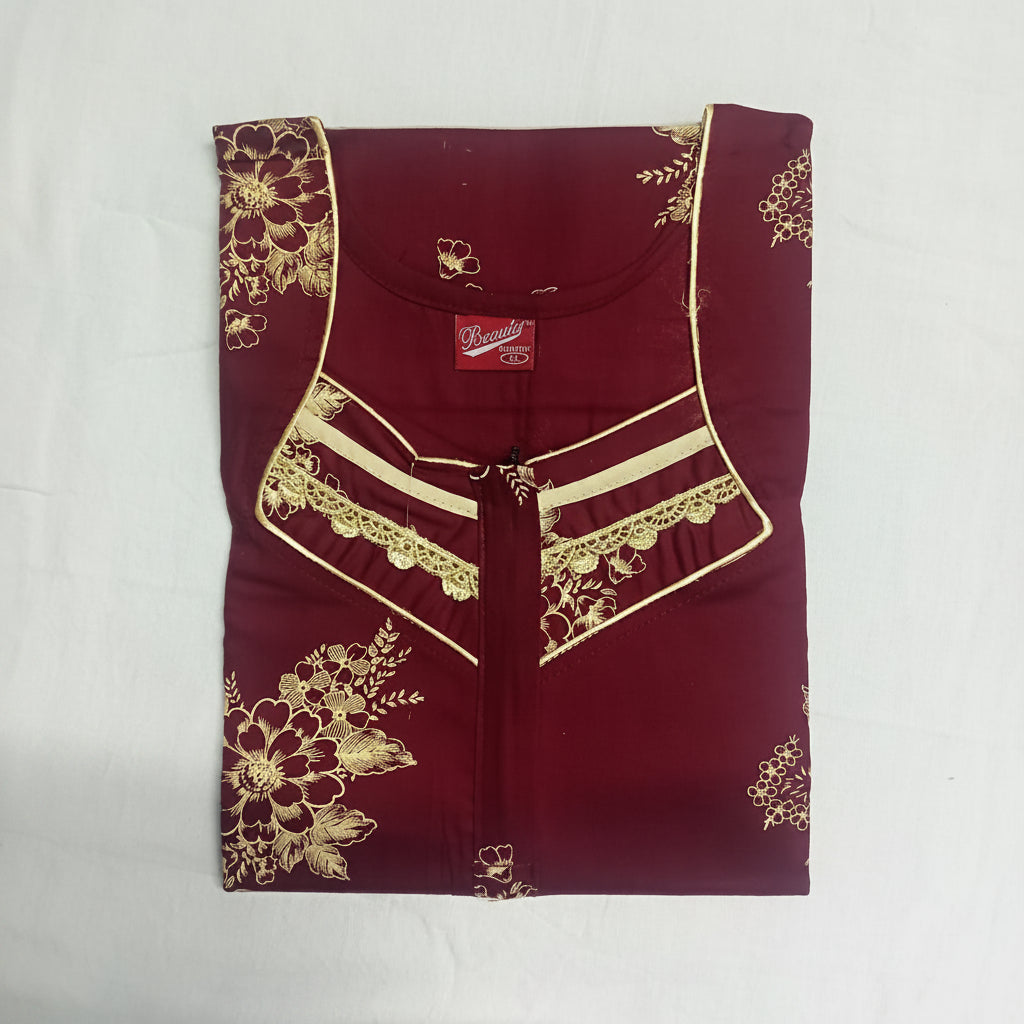 Maroon background yellow floral pattern Nighty