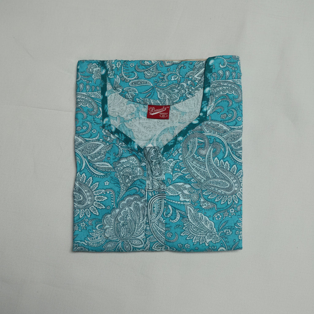Teal Color Floral Pattern Nighty