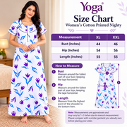 Yoga Women's Cotton Printed Nighty with Front Zip – Purple & Blue Floral Design-size chat