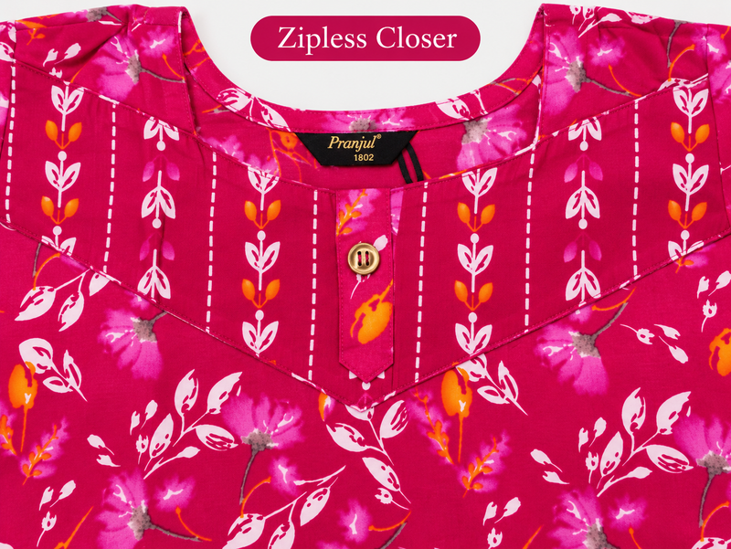 Pranjul 1802 Magenta Floral Printed Women's Nighty
