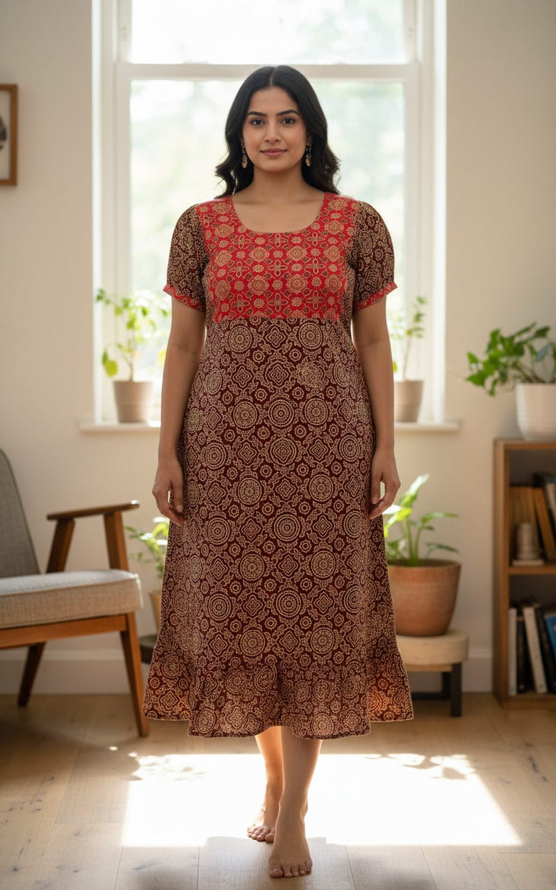 Ajrakh Pattern Frock Nighty Onezeros.in
